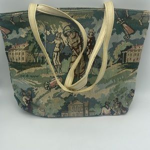 Vintage Women Golfers Tote Bag Purse Fabric Zip Top Double Handles